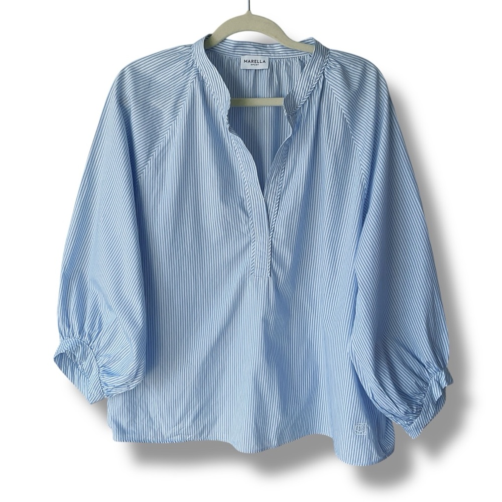 Marella Sport Max Mara Blue & White Stripe Cotton Blouse Size 12